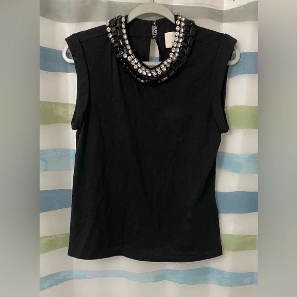 Cinq A’ Sept Bella Rhinestone Neckline Embellished Knit Top Black Size:Small N14 - Picture 1 of 10